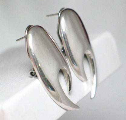 Earrings | Sterling Silver Bold Edgy Flair Tribal Style Drop Earrings | Discount Estate Jewelry