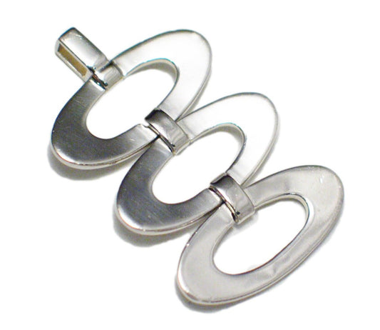 Sterling Silver Pendant, Bold Modernist Style Triple Oval Pattern Design Pendant