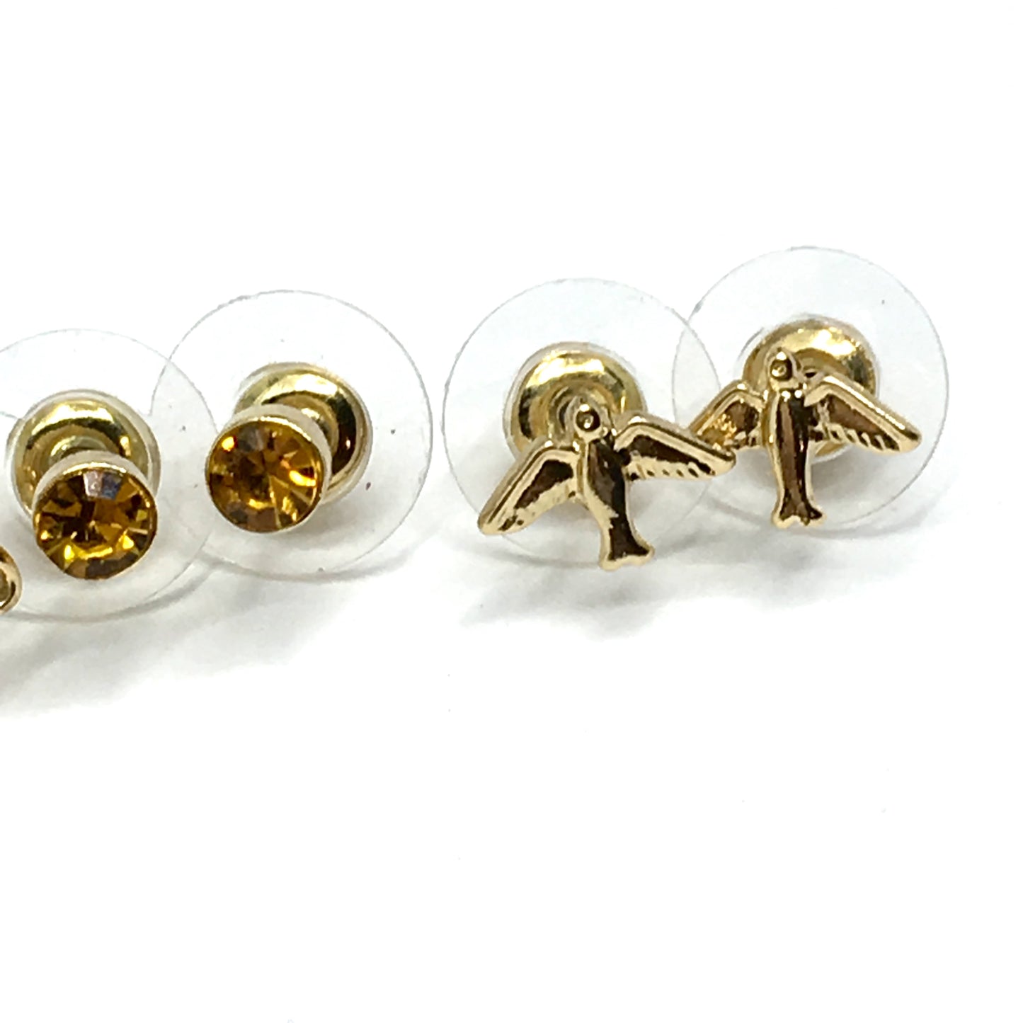Stud Earrings 3 Pair Assorted Gold Bird Flower Crystal Design
