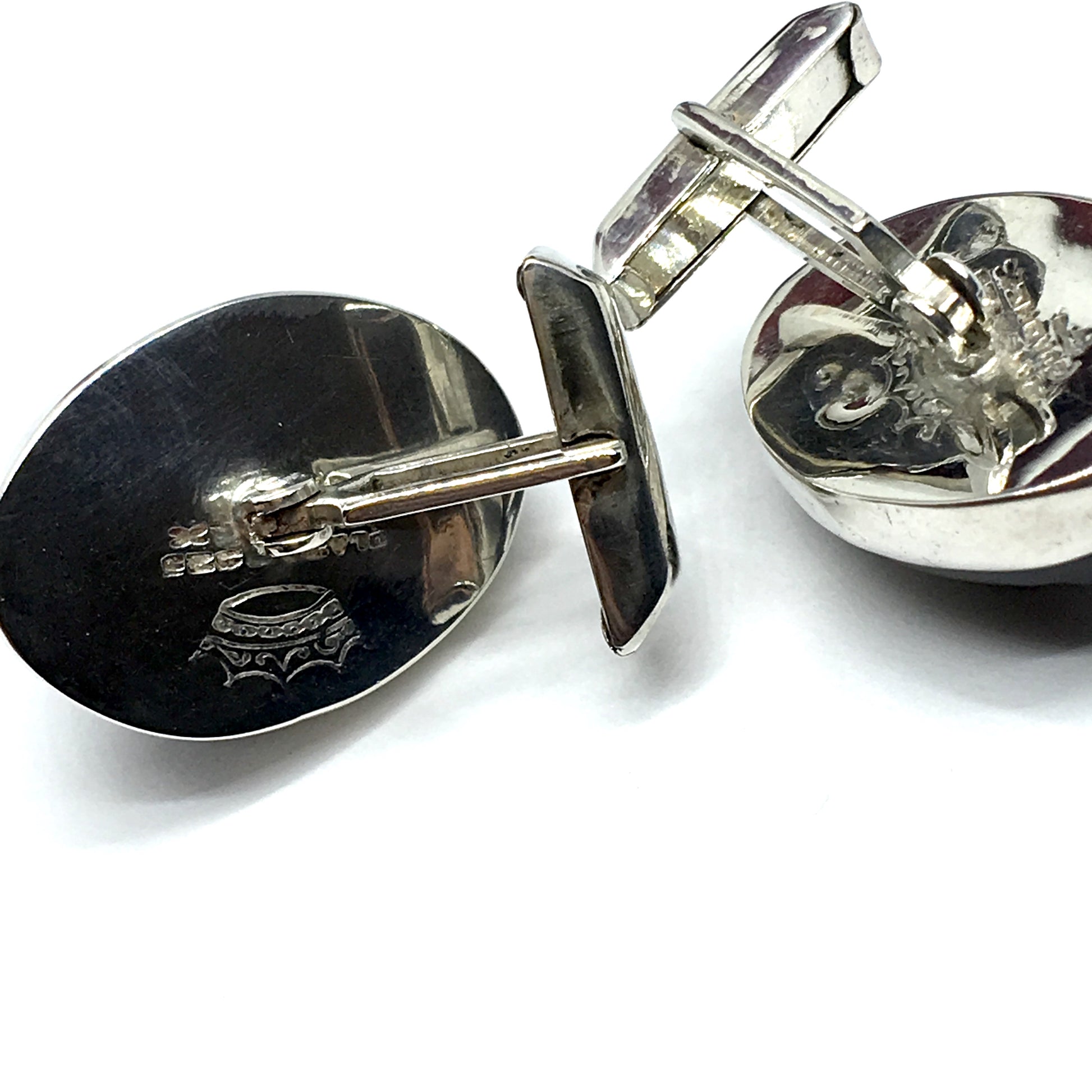 Mens Cufflinks | Vintage Sterling Silver Black Carved Stone Whaleback Cuff Links
