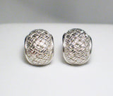Hoop Earrings | Silver Basket Woven Design Semi Hoop Earrings | Estate Fine Jewelry