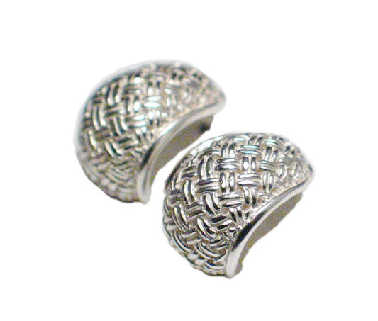 Hoop Earrings, Sterling Silver Woven Basket Design Short Drop Semi Hoop Earrings