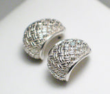 Hoop Earrings | Silver Basket Woven Design Semi Hoop Earrings | Estate Fine Jewelry