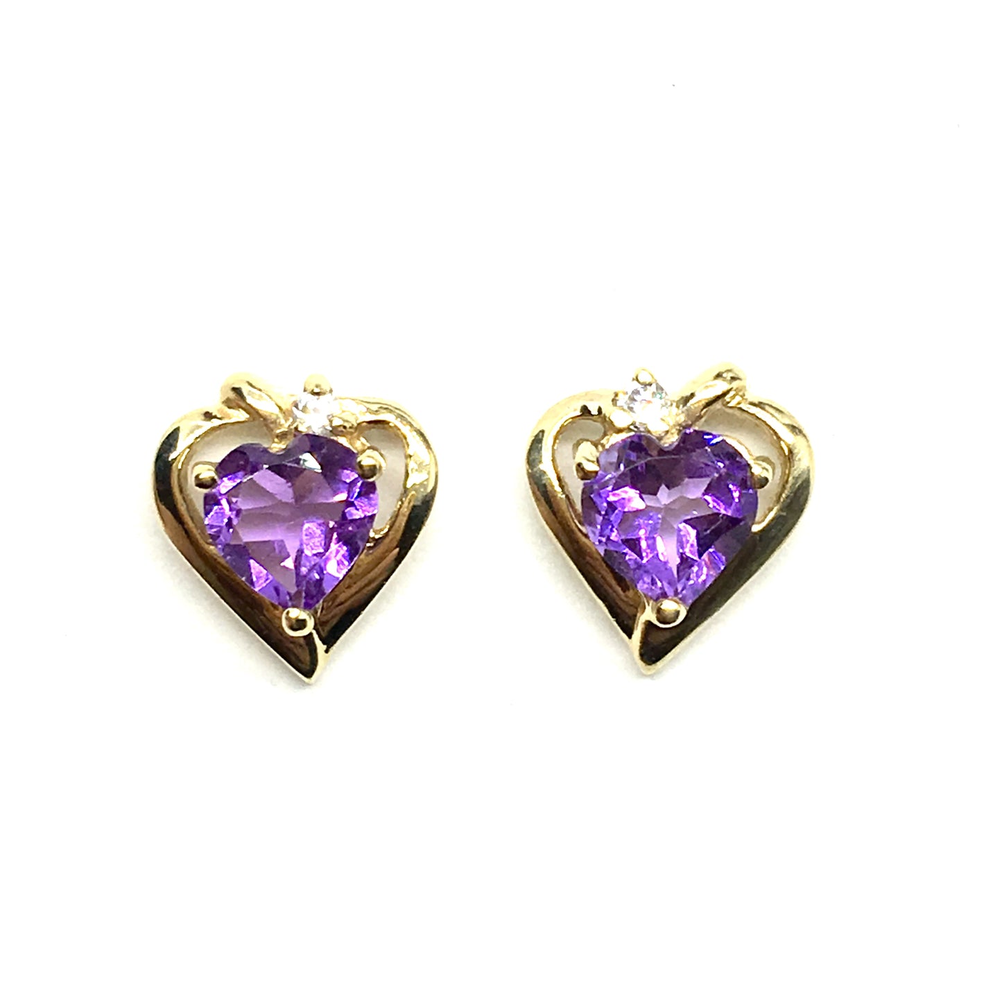 Earrings | 10k Gold Heart Design Amethyst Gemstone Stud Earrings