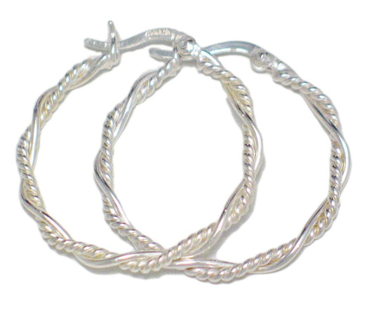 Hoop Earrings, Womens Twisted Spiral Design Sterling Silver Slim Hoop Earrings
