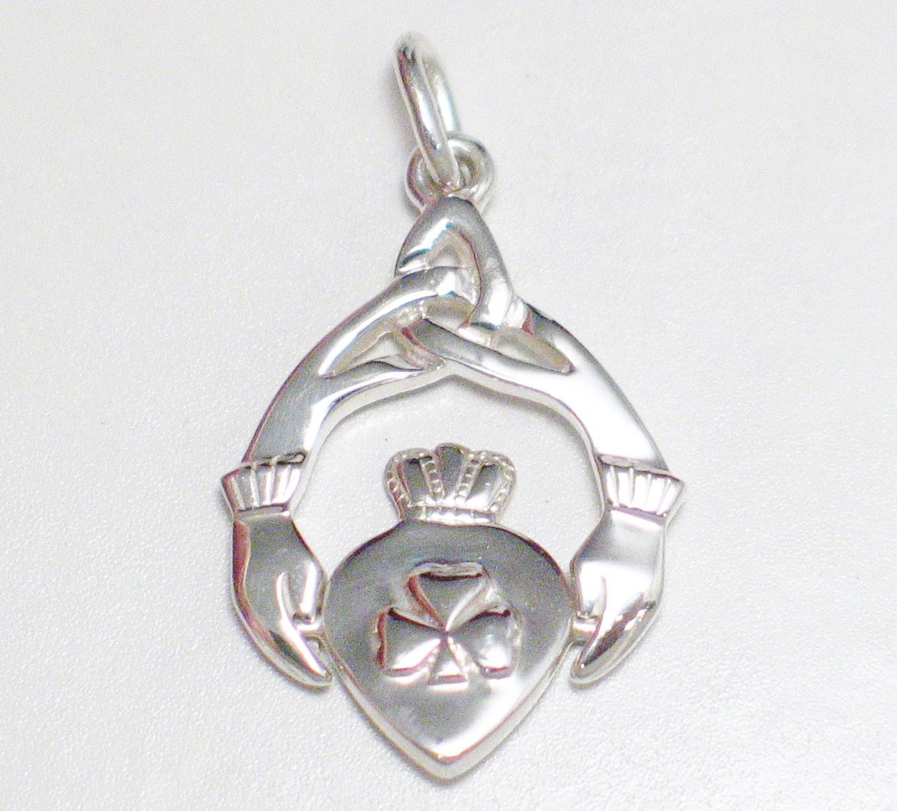 Claddagh Charm, Sterling Silver Celtic Hands Heart Irish Claddagh Spinner Pendant