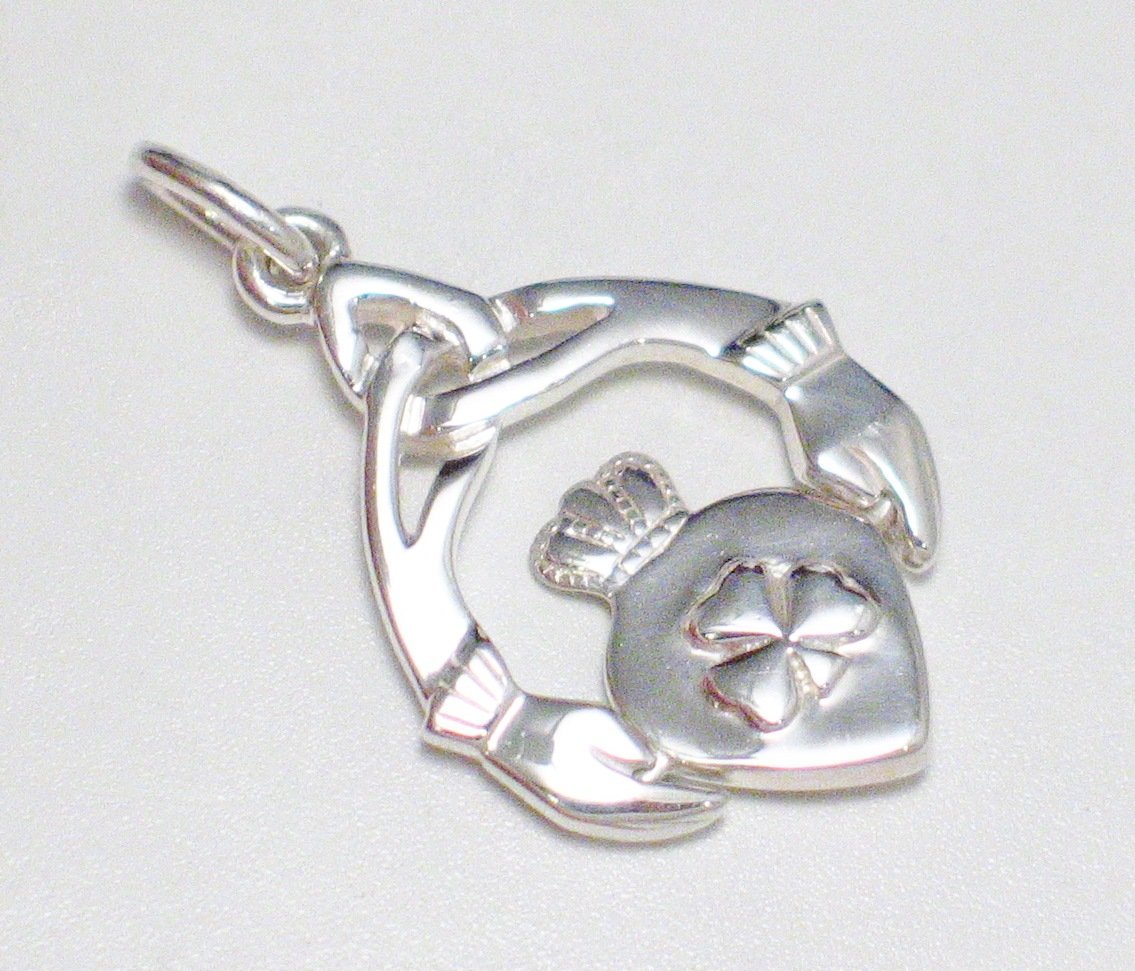 Claddagh Charm, Sterling Silver Celtic Hands Heart Irish Claddagh Spinner Pendant - Blingschlingers