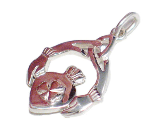 Claddagh Charm, Sterling Silver Celtic Hands Heart Irish Claddagh Spinner Pendant