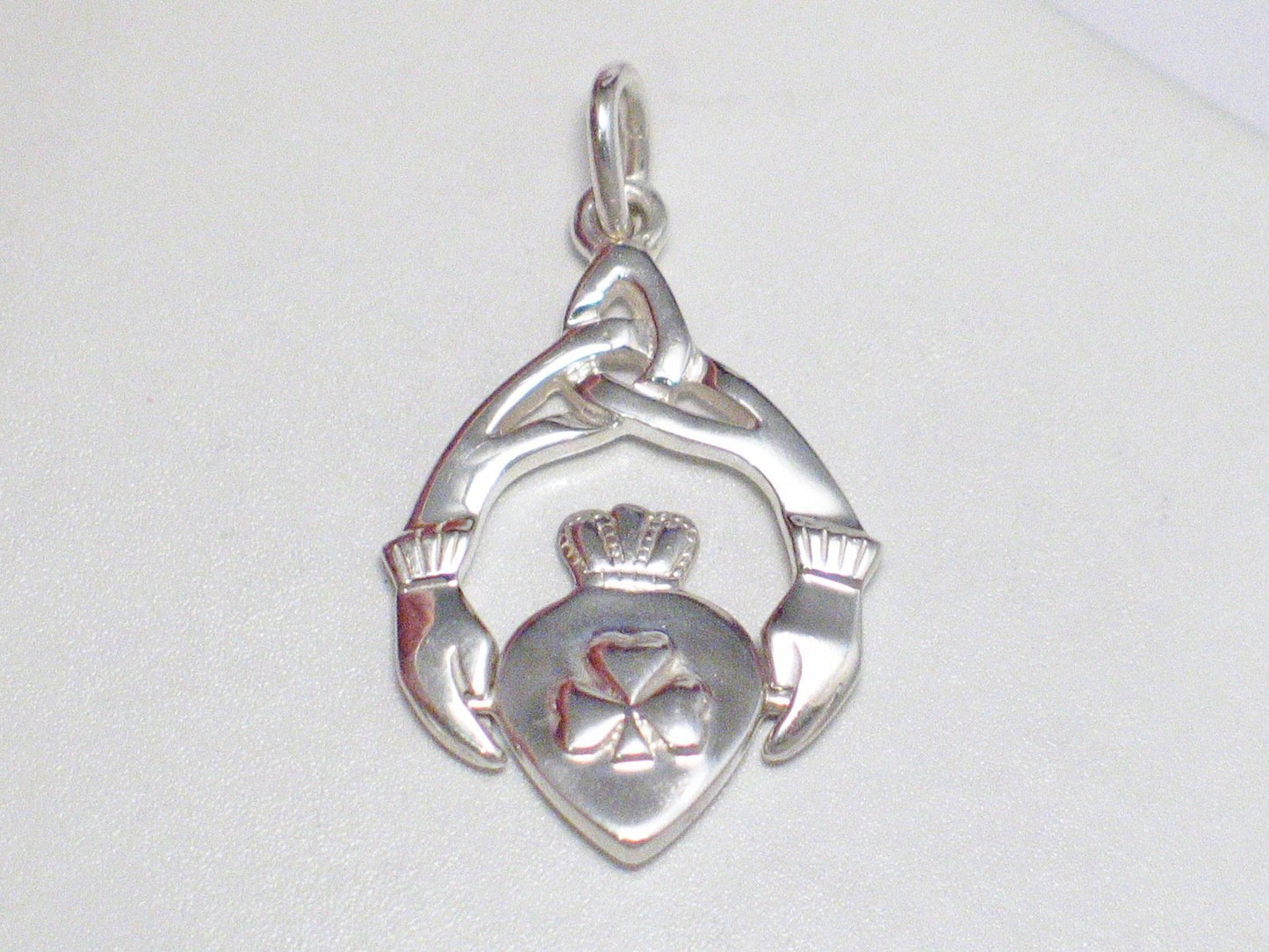 Claddagh Charm, Sterling Silver Celtic Hands Heart Irish Claddagh Spinner Pendant