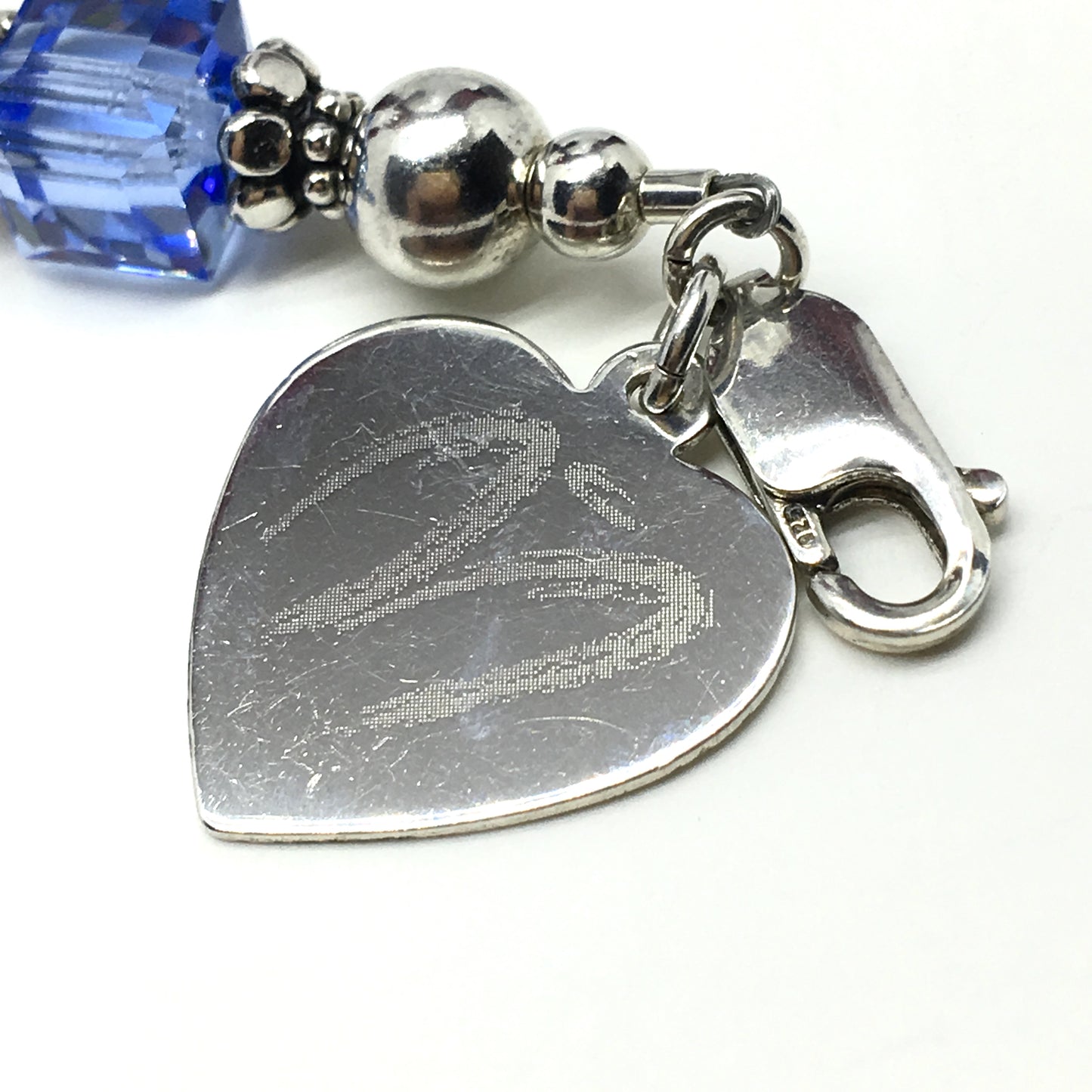 Womens Bracelets | Sterling Silver Heart Charm Blue Crystal Bead Bracelet 6.75 | Designer Logo Jewelry