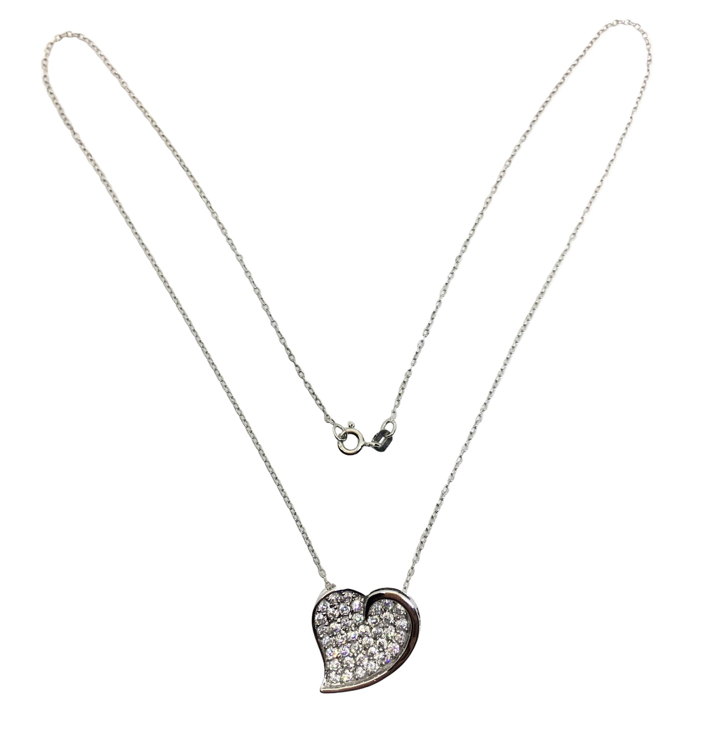 18" Sterling Silver Cable Chain Necklace, with a Glittering Fancy Paved CZ Heart Pendant