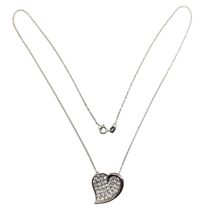 18" Sterling Silver Cable Chain Necklace, with a Glittering Fancy Paved CZ Heart Pendant