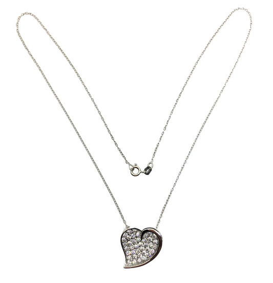 18" Sterling Silver Cable Chain Necklace, with a Glittering Fancy Paved CZ Heart Pendant