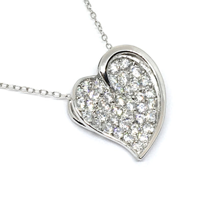 18" Sterling Silver Glittering Fancy Paved CZ Heart Pendant