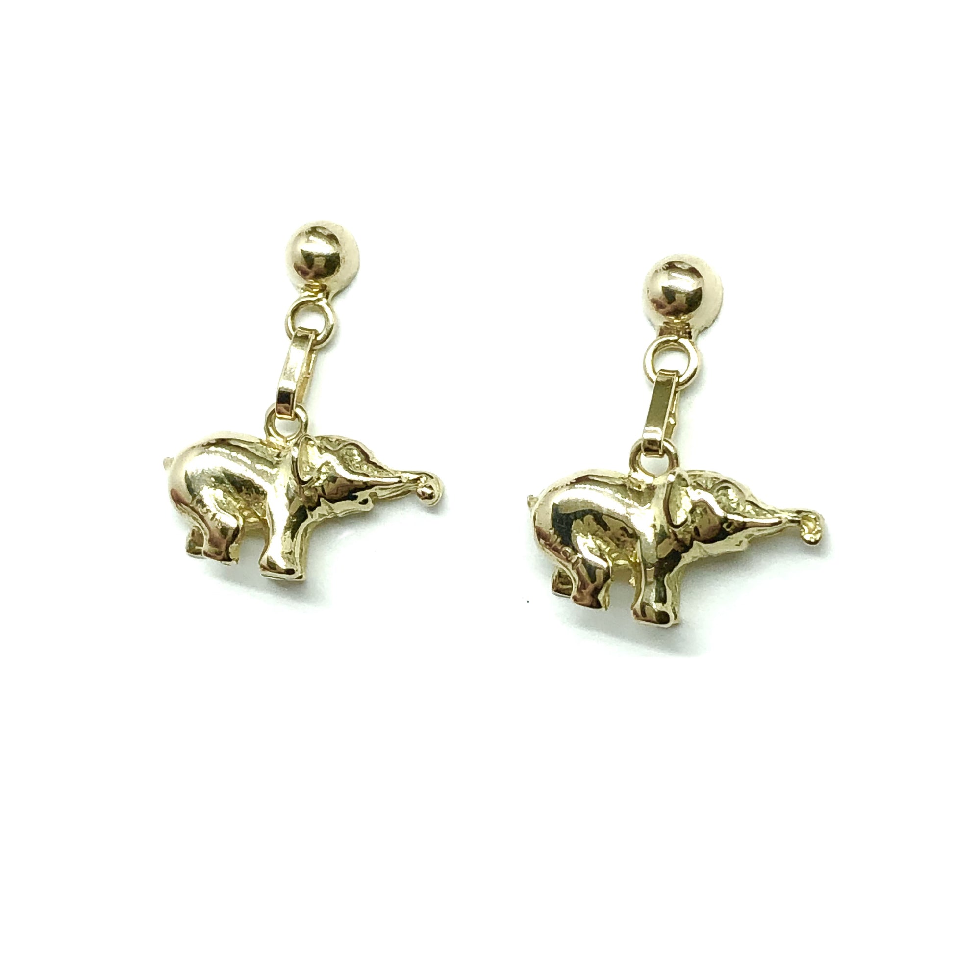 Jewelry used - Solid 18k Gold Elephant Charm Style Dangle Earrings