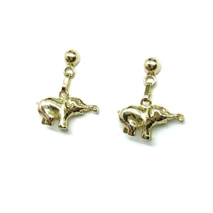 Earrings | Womens 18k Gold Elephant Charm Dangle Earrings | XL Long post for thick earlobes 