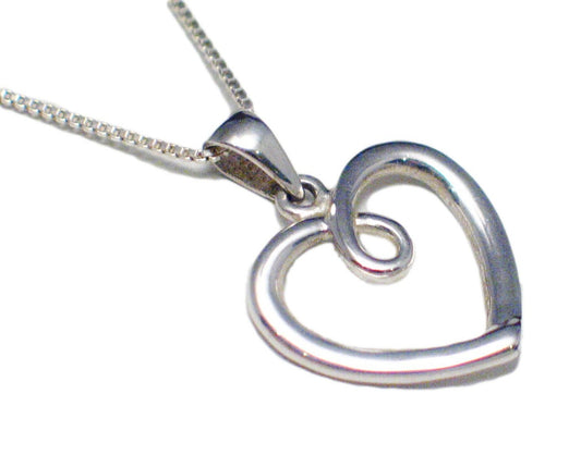 Heart Necklace, Sterling Silver Open Heart Design Pendant Box Chain Necklace Bundle