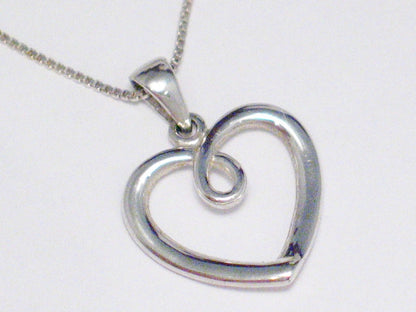 Heart Necklace, Sterling Silver Open Heart Design Pendant Box Chain Necklace Bundle