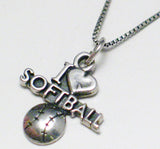 Charm Necklace | Sterling Silver I Love Softball Pendant Necklace 18.5" | Discount Estate Jewelry
