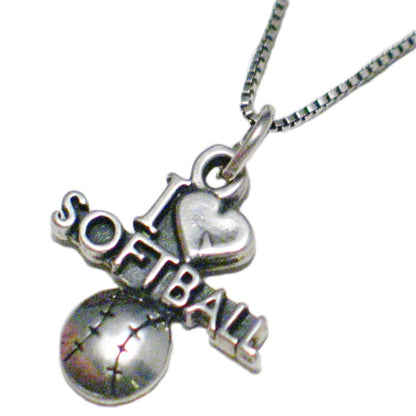 Charm Necklace | Sterling Silver I Love Softball Pendant Necklace 18.5" | Discount Estate Jewelry online at  Blingschlingers Jewelry