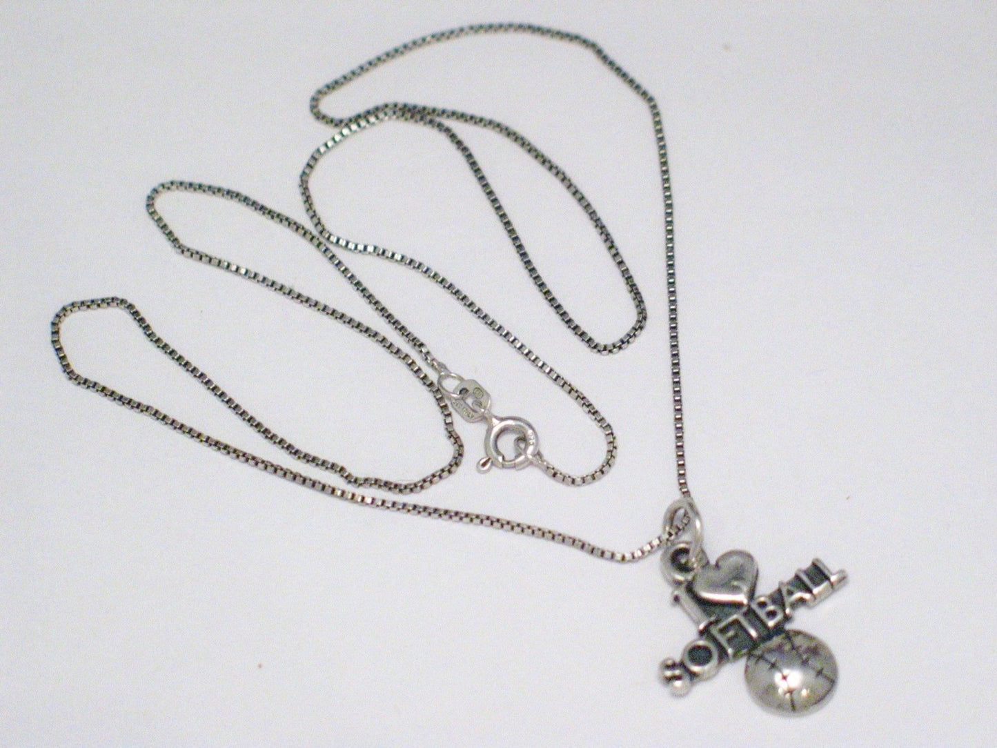 Pendant Necklace Bundle, Sterling Silver I Love Softball Charm Sports Statement Necklace - Blingschlingers Jewelry