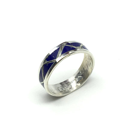 Jewelry Ring | Used Mens Womens Sterling Silver Lapis Blue Triangle Design Pattern Band Ring 7