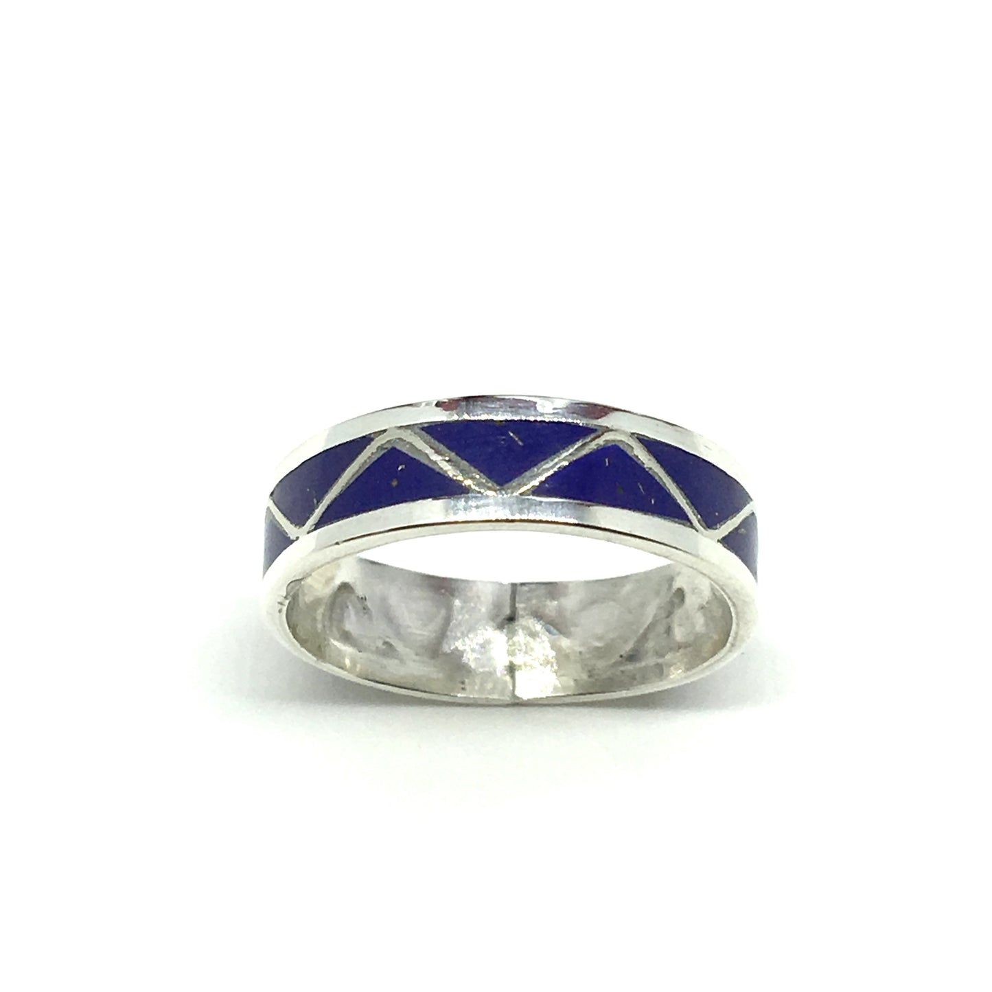 Jewelry Ring | Used Sterling Silver Lapis Blue Triangle Design Pattern Band Ring sz7 