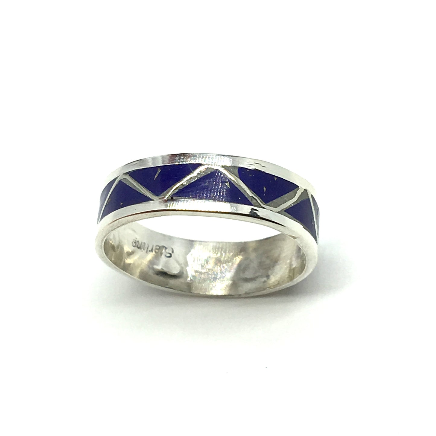 Jewelry Ring | Used Sterling Silver Lapis Blue Triangle Design Pattern Band Ring 7 