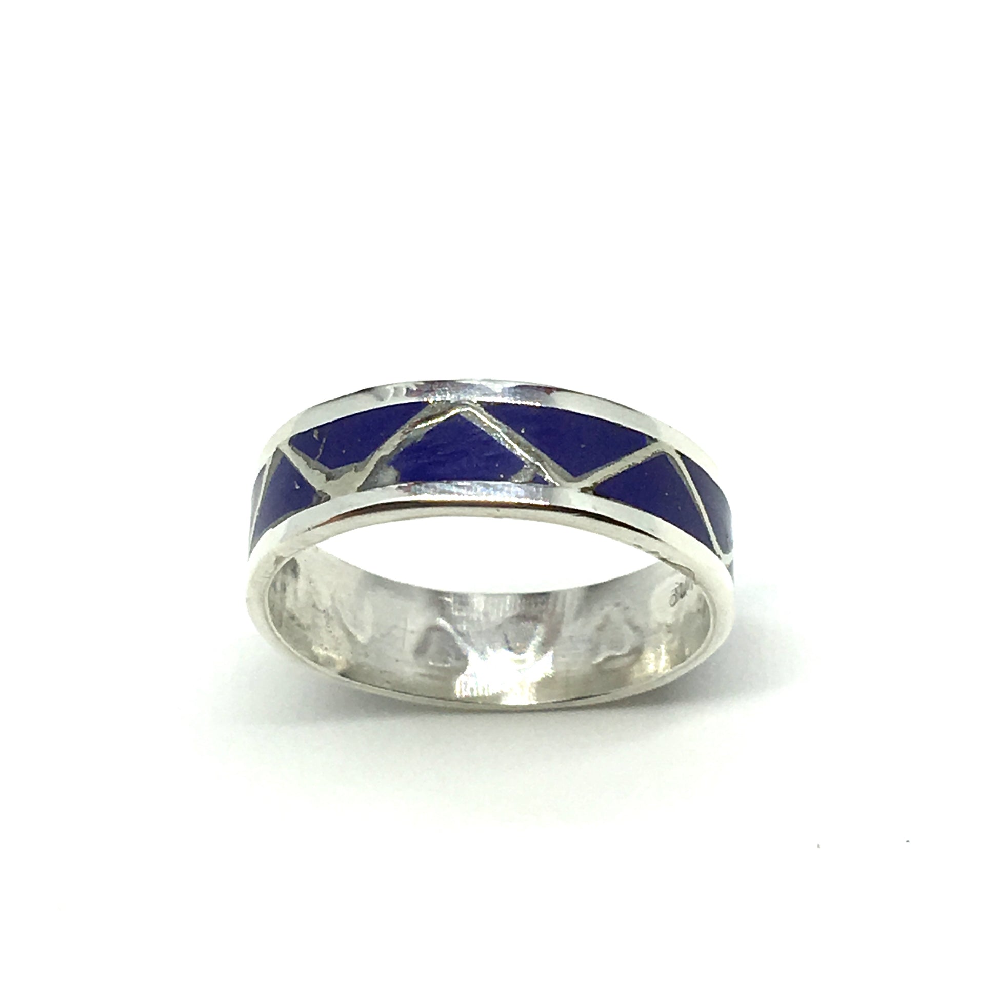 Jewelry Ring | Used Sterling Silver Lapis Blue Triangle Design Pattern Band Ring 7 
