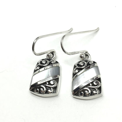 Jewelry Womens | Sterling Silver Cut-out Design White Pearl Dangle Earrings