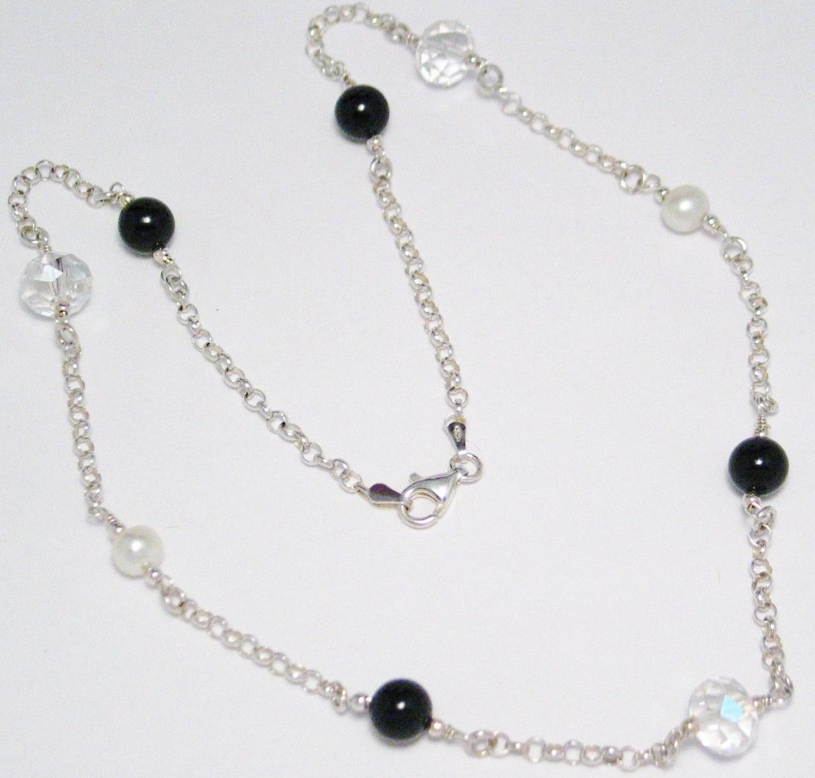 Satellite Chain | Sterling Silver Crystal Bead Station Layering Chain Necklace 19.5" | Estate Jewelry for Less