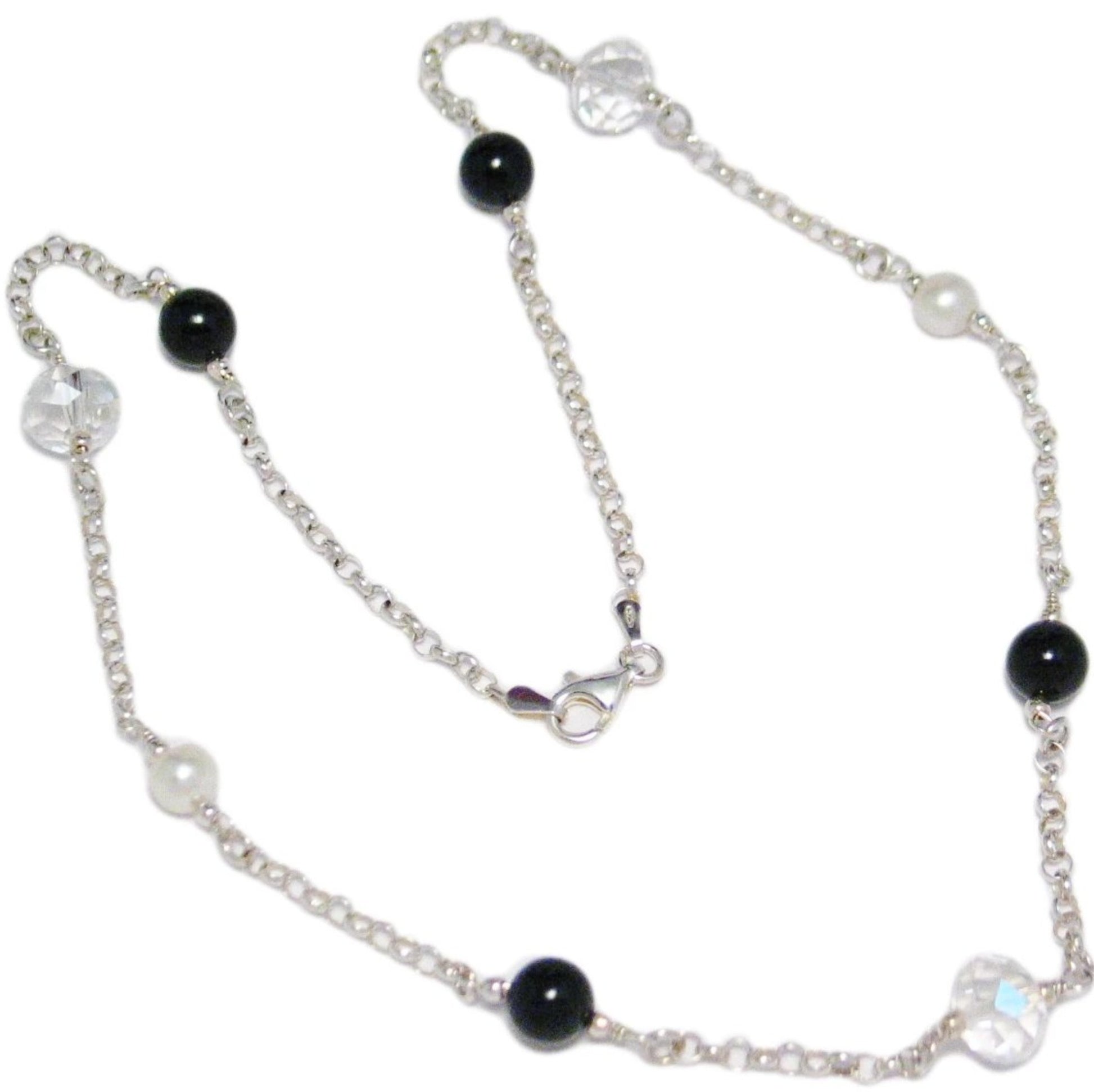 Satellite Chain | Sterling Silver Crystal Bead Station Layering Chain Necklace 19.5" | Estate Jewelry for Less online at  Blingschlingers Jewelry