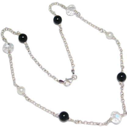 Satellite Chain | Sterling Silver Crystal Bead Station Layering Chain Necklace 19.5" | Estate Jewelry for Less online at  Blingschlingers Jewelry
