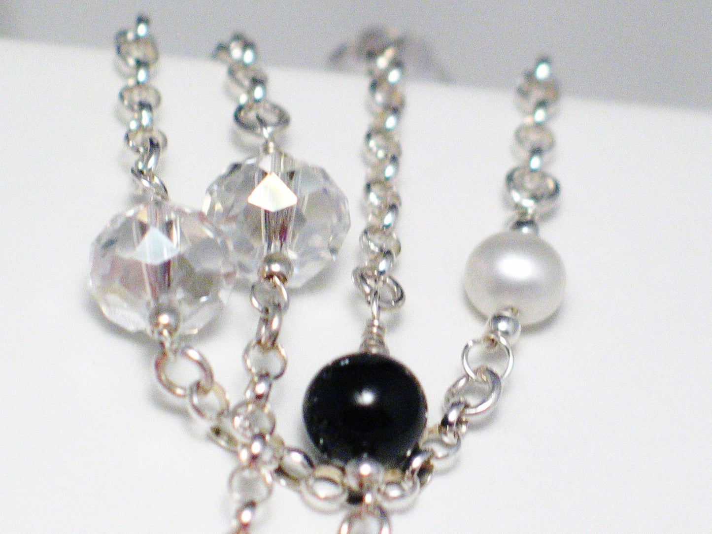 Satellite Chain | Sterling Silver Crystal Bead Station Layering Chain Necklace 19.5" | Estate Jewelry for Less
