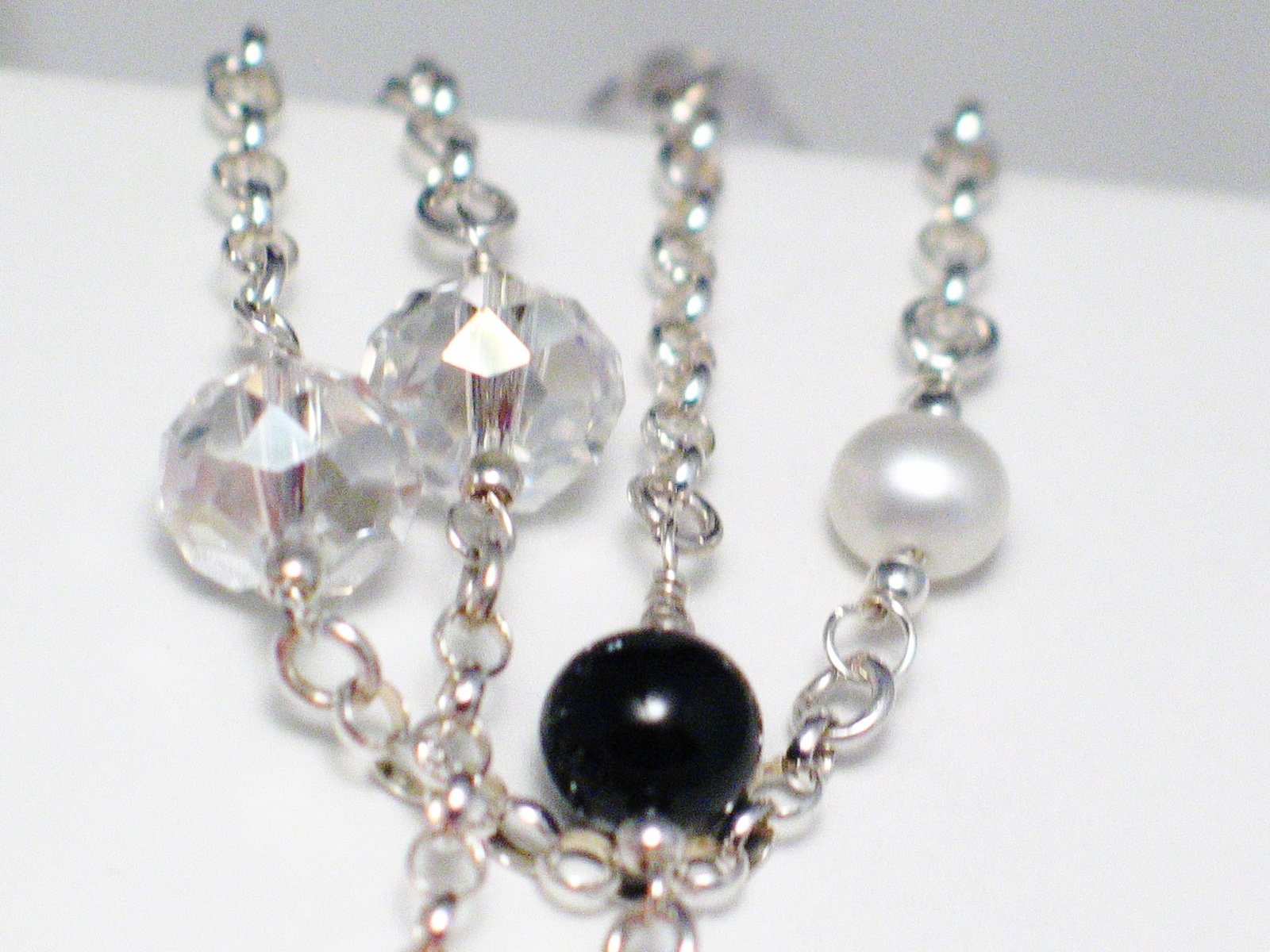 Satellite Chain | Sterling Silver Crystal Bead Station Layering Chain Necklace 19.5" | Estate Jewelry for Less