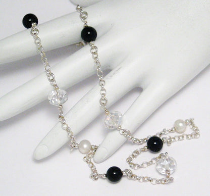 Satellite Chain | Sterling Silver Crystal Bead Station Layering Chain Necklace 19.5" | Estate Designer Jewelry for Less online at Blingschlingers.com