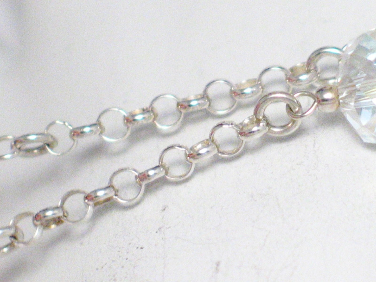 Rolo Chain Crystal Pearl Station Necklace Sterling Silver Designer Jewelry 19.5" - Blingschlingers Jewelry