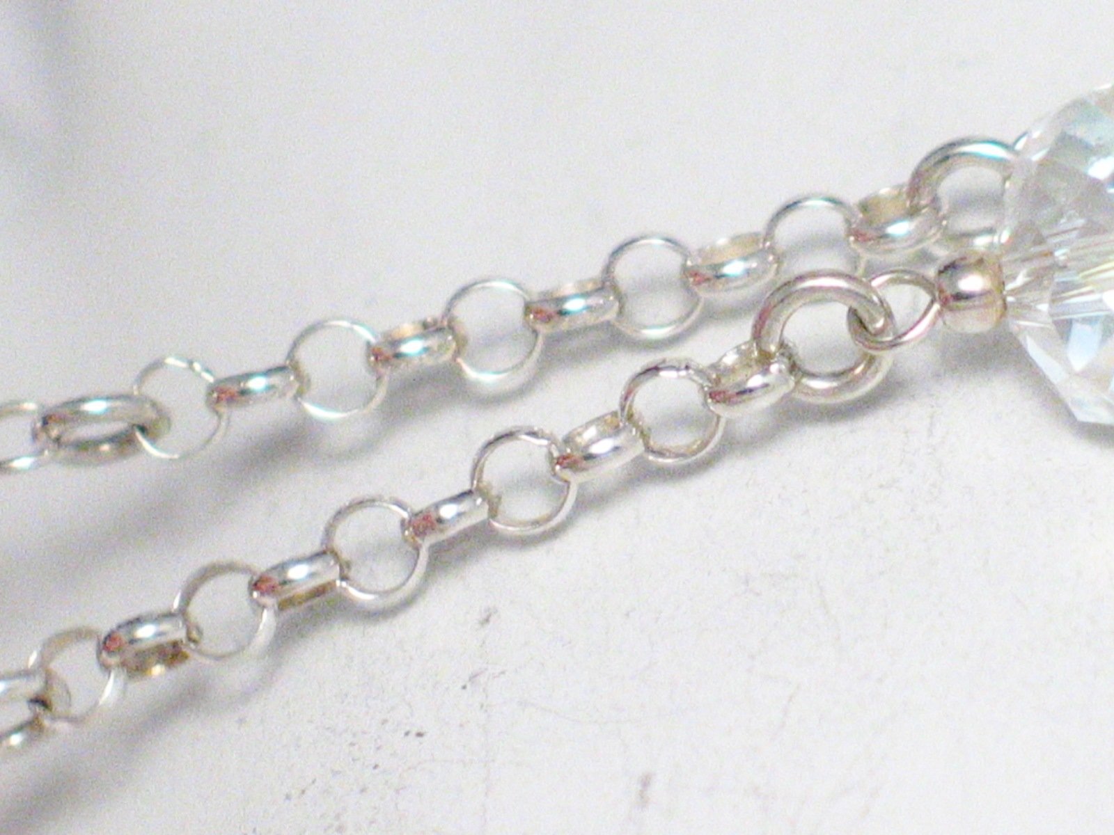 Rolo Chain Crystal Pearl Station Necklace Sterling Silver Designer Jewelry 19.5" - Blingschlingers Jewelry