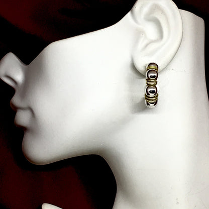 Earrings | Estate- Sterling Silver Ball Studded Wire Textured Design Hoop Earrings - Blingschlingers.com USA