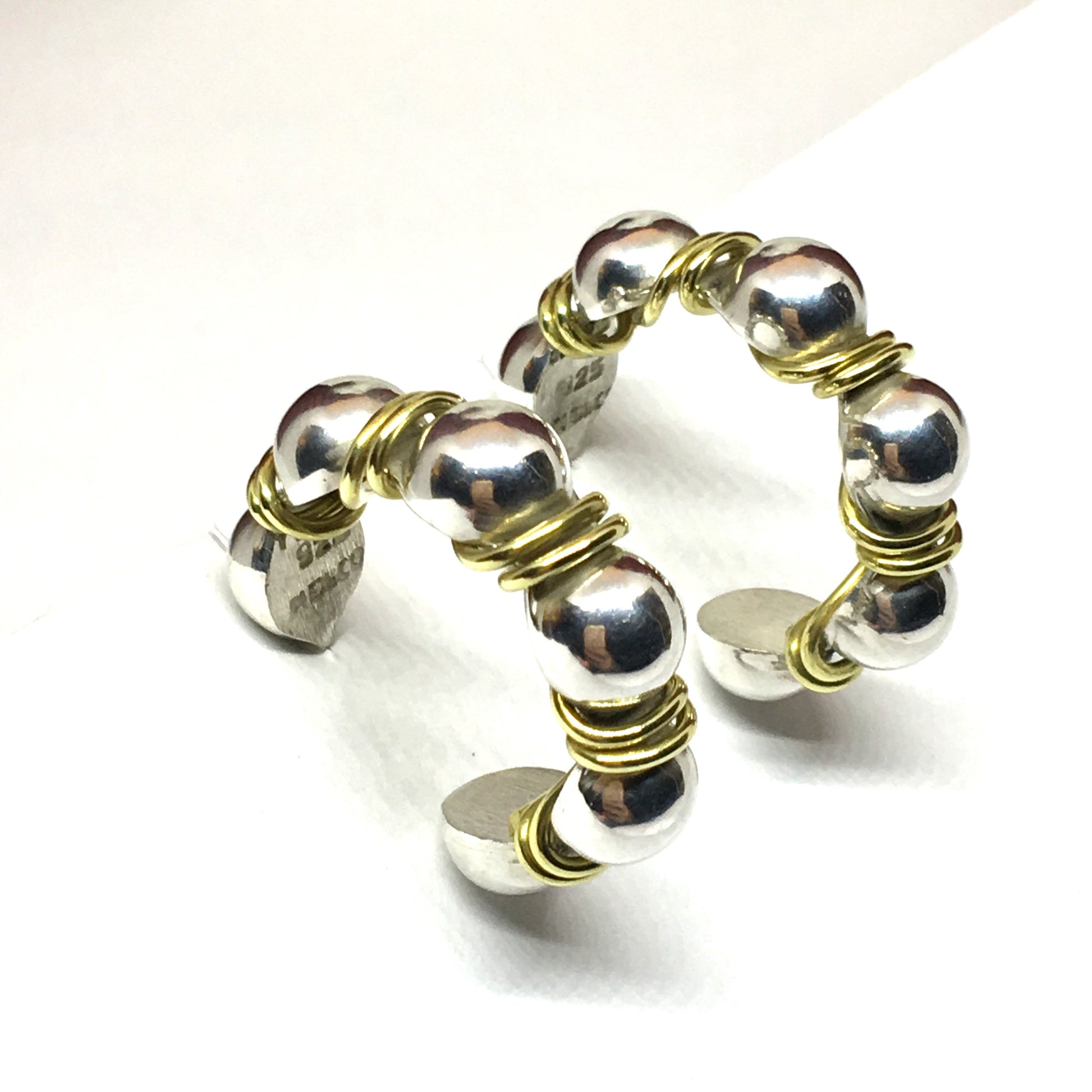 Used Jewelry Online - Womens Earrings | Estate- Sterling Silver Ball Studded Wire Textured Design Hoop Earrings