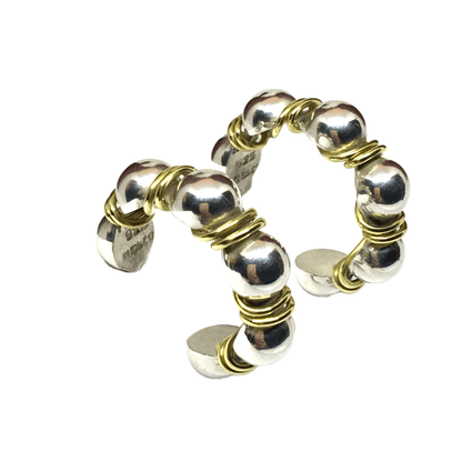 Hoop Earrings - Edgy Style Ball Studded Golden Wrap Design Earrings - Womens Estate Sterling Silver Rustic Hoop Earrings