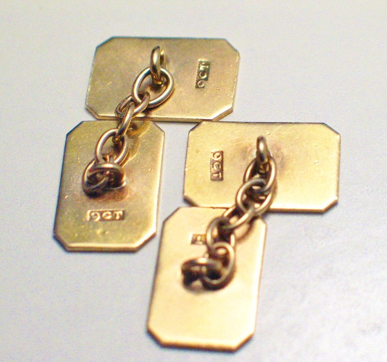 Cufflinks, Mens Vintage 9ct Gold Monogram JGD Initial Engraved Rectangle Cufflinks