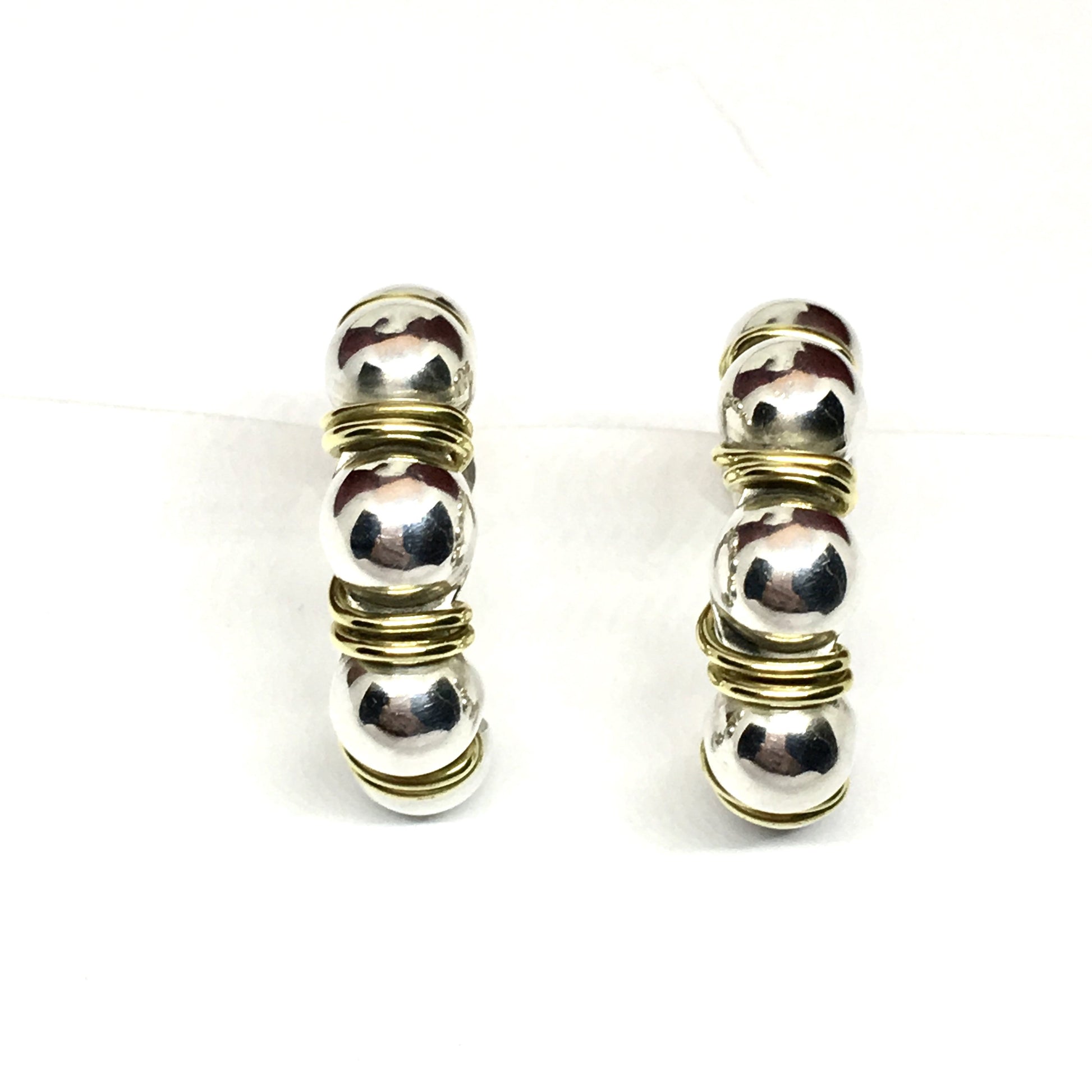 Earrings | Pre-owned, Sterling Silver Ball Studded Wire Textured Design Hoop Earrings - Blingschlingers.com USA