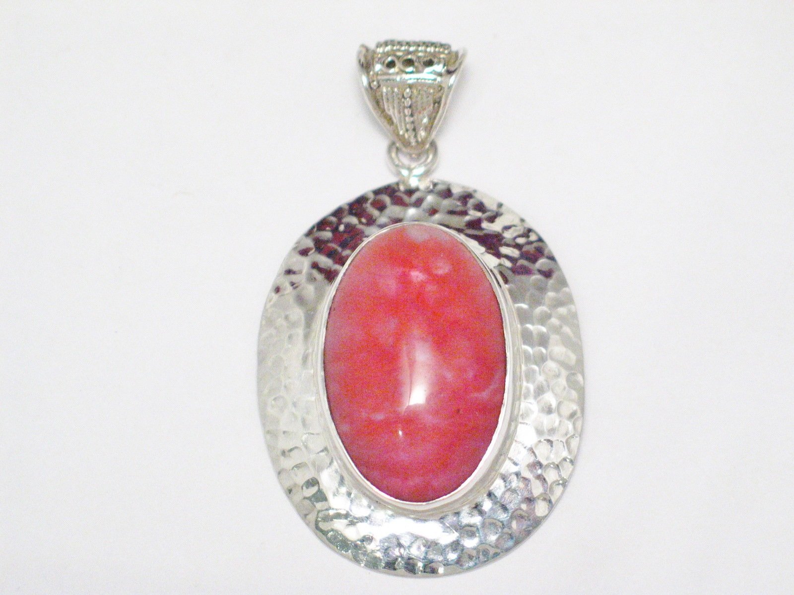 Pendant | Large Sterling Silver Oval Hammered Cherry Quartz Pendant | Boss Overstock Jewelry