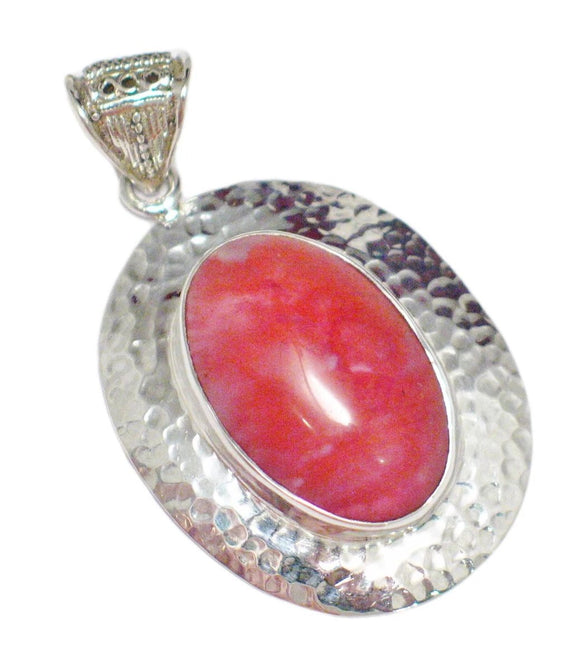 Pendant | Large Sterling Silver Oval Hammered Cherry Quartz Pendant | Boss Overstock Jewelry