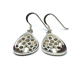 Earrings | Womens Sterling Silver Natural Wood Cut-out Flower Design Dangle Earrings