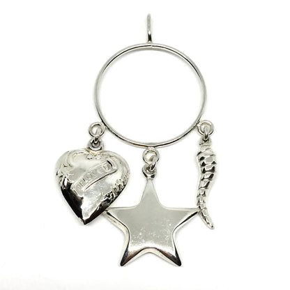 Jewelry - Womens Sterling Silver Heart Star Italian Horn Decorated Circle Charm Holder Pendant