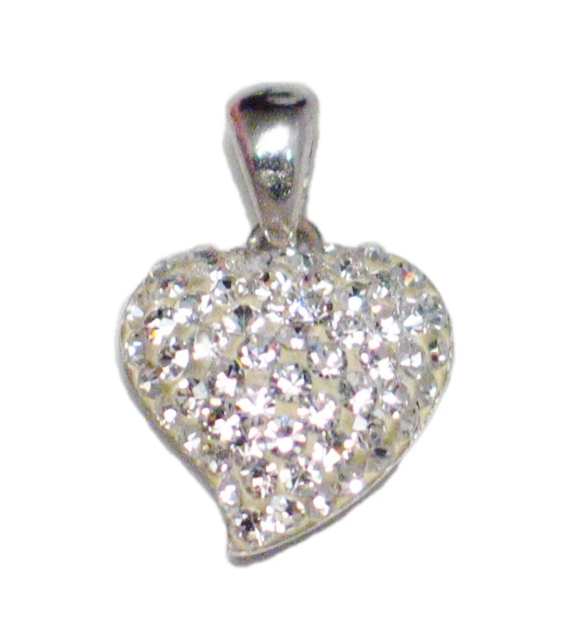 Silver Metallic, Womens Shimmery Crystal Heart Sterling Silver Pendant