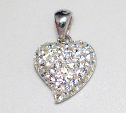Silver Metallic, Womens Shimmery Crystal Heart Sterling Silver Pendant