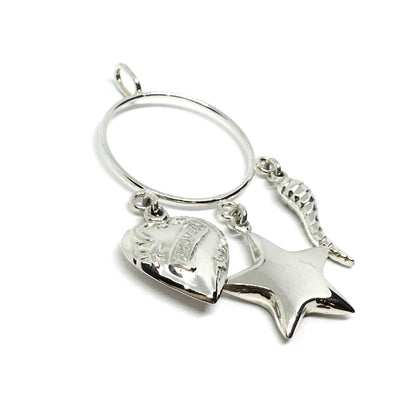 Jewelry - Womens Sterling Silver Heart Star Italian Horn Decorated Circle Charm Holder Pendant